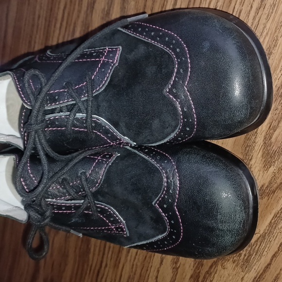 Jambu Black Leather Lace-Up San Fran Encore Oxford Heels Size 7, Pink Trim - Picture 2 of 8